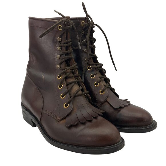 VTG Biltrite Golden Rebel 5 Brown Leather Lace-Up Boots FringeCountry Equestrian - Picture 2 of 14